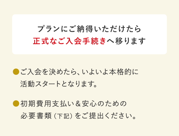 プランにご納得いただけたら正式なご入会手続きへ移ります